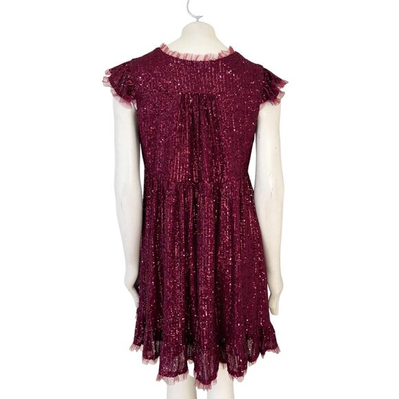 Elegant Burgundy Sequin Mini Dress - Picture 6 of 10